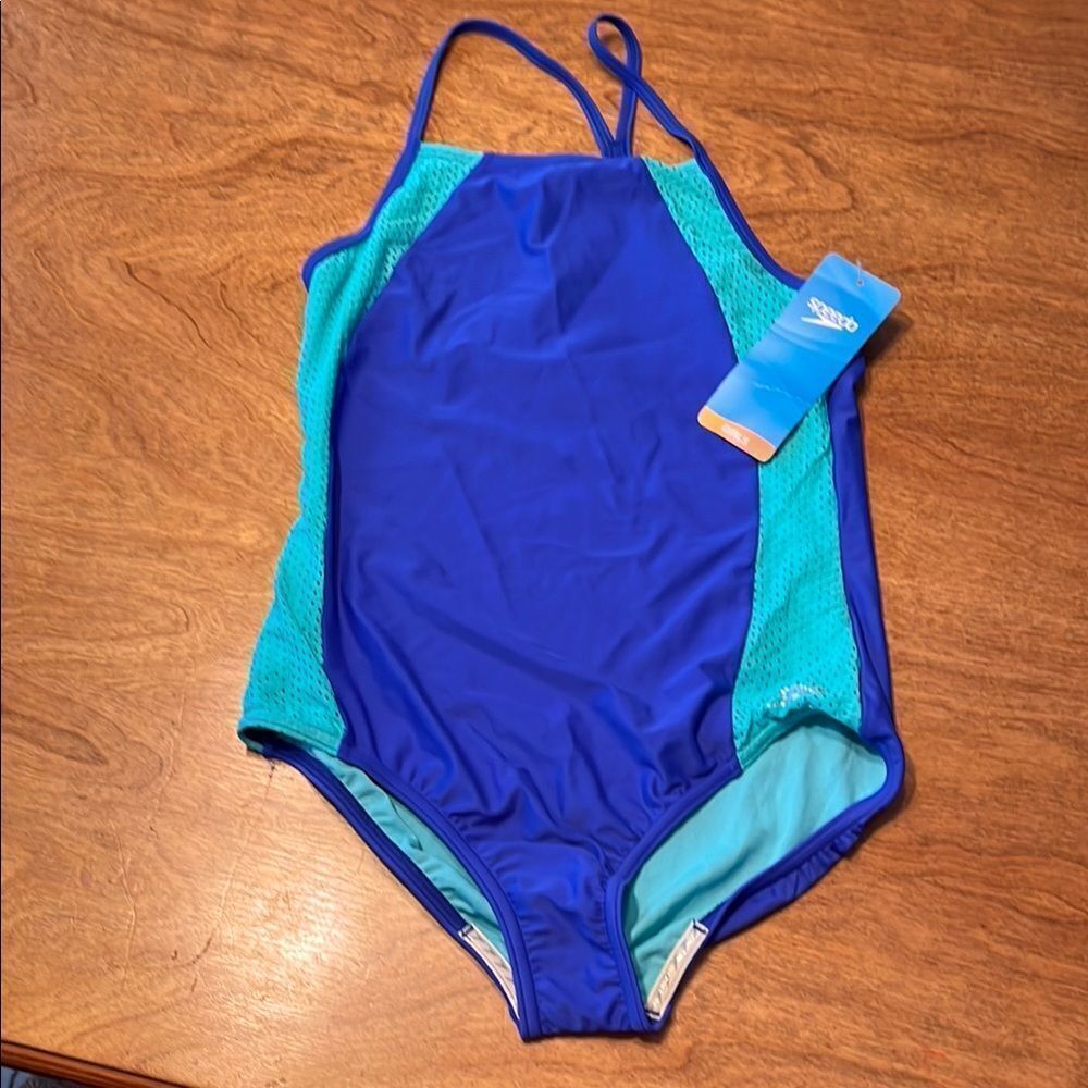 Speedo Blue and Green One Piece Swimsuit Athletic Design